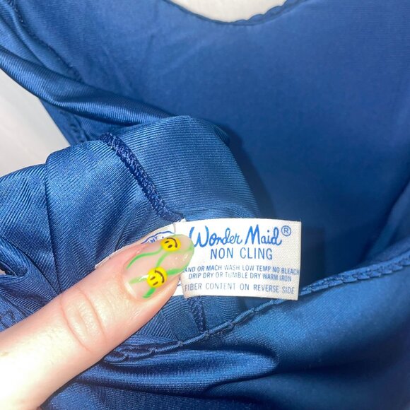 Deep Teal Blue Vintage Lace Slip Dress - Picture 5 of 5